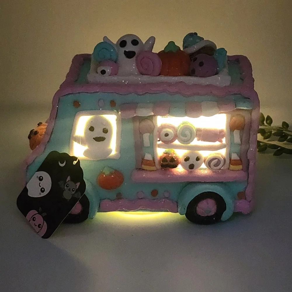 Halloween Gingerbread LED Lighted Ice Cream Truck Pastelween Teal Pink Ghost